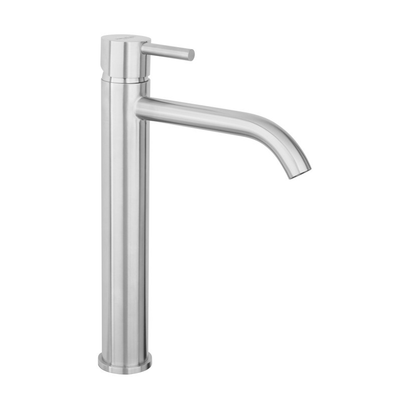 FRIDA Monocomando lavabo alto con scarico automatico in acciaio inox finitura acciaio spazzolato