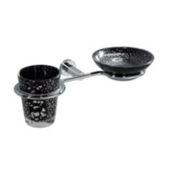 DECO' Porta sapone/bicchere vetro nero argento