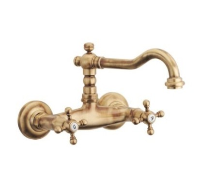 OLD FASHION Gruppo lavello a parete canna alta finitura ottone lucido