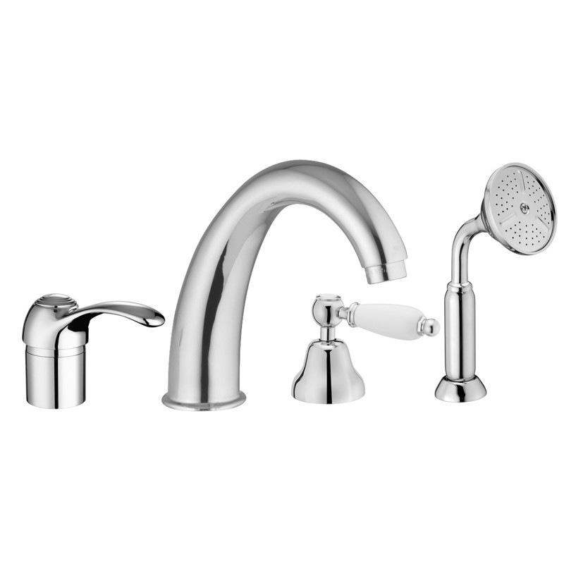 ROYAL Batteria monocomando bordo vasca quattro fori con deviatore e bocca finitura cromo