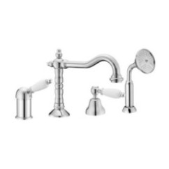 NEW OLD Batteria monocomando bordo vasca quattro fori con deviatore e bocca finitura cromo