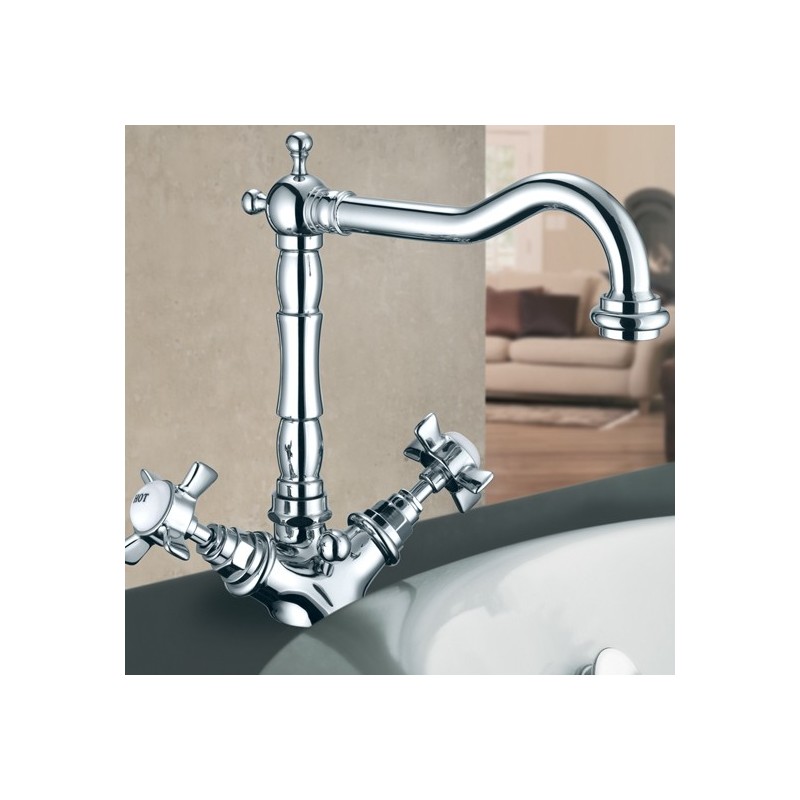 LIVINGSTONE monoforo lavabo con canna alta finitura  nickel