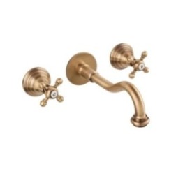 OLD FASHION Batteria lavabo a muro con canna mm 200 finitura ottone lucido