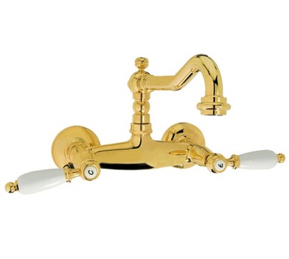 QUEEN Gruppo lavello a parete canna alta finitura bronzato