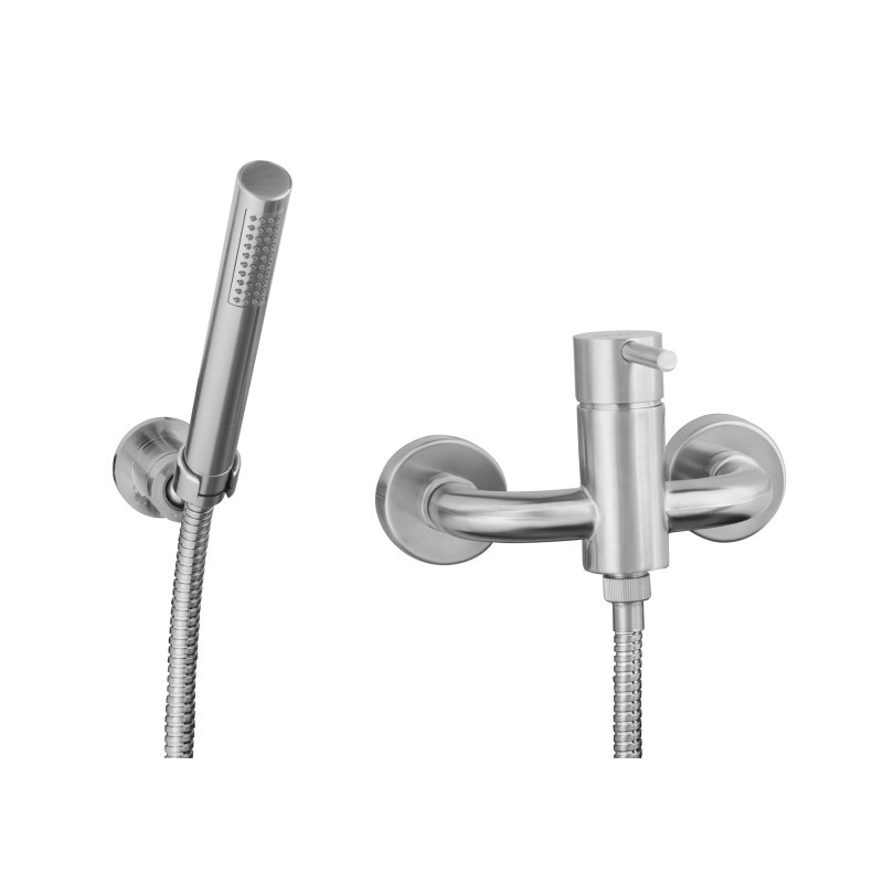 FRIDA Monocomando doccia esterno con kit doccia in acciaio inox finitura acciaio spazzolato
