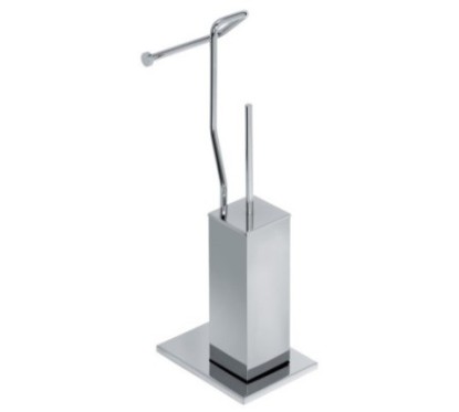 DUEMILA PLUS Porta scopino di appoggio quadrato in ottone cromato con porta rotolo
