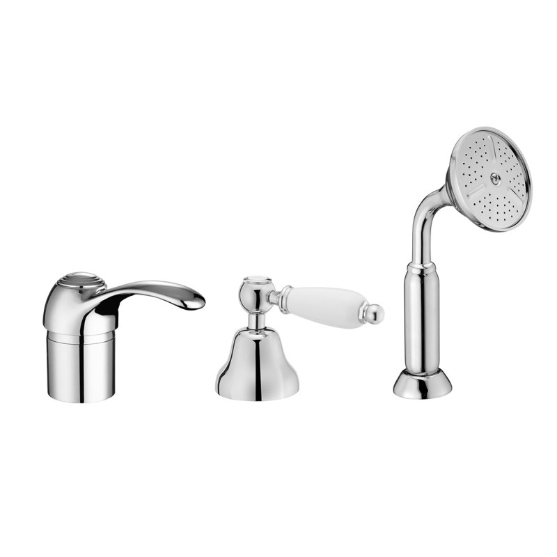 ROYAL Batteria monocomando bordo vasca con deviatore e doccetta finitura nichel antico