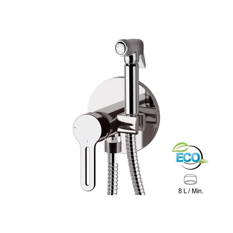 SMART ECO Miscelatore incasso per shut-off con doccetta shut-off, supporto doccia, presa acqua finitura cromo