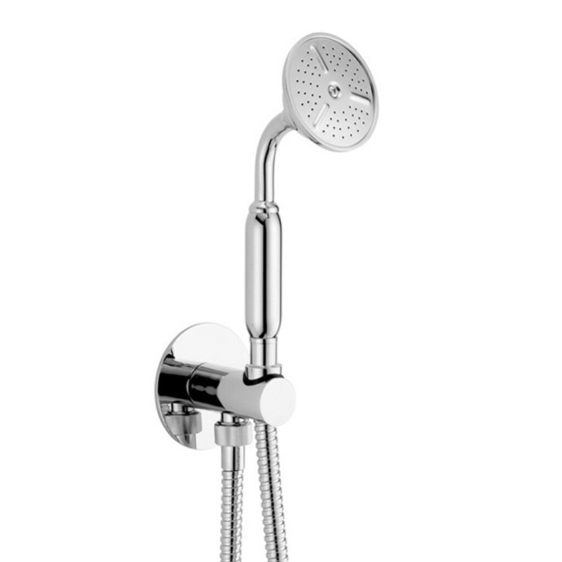 Presa acqua con supporto ad inserto, flessibile e doccetta ottone Atena anticalcare  finitura nichel antico