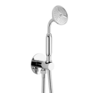 Presa acqua con supporto ad inserto, flessibile e doccetta ottone Atena anticalcare  finitura nichel antico