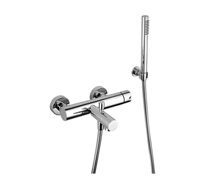 ARKA miscelatore per  vasca esterno con supporto fisso e doccia finitura cromo