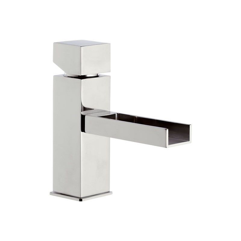 CUBE WATERFALL monocomando lavabo con bocca a cascata senza scarico finitura cromo