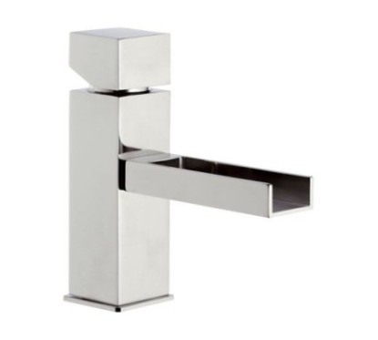 CUBE WATERFALL monocomando lavabo con bocca a cascata senza scarico finitura cromo