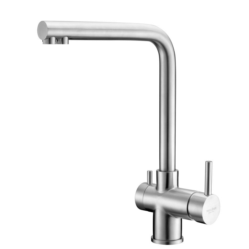 FRIDA Monocomando lavello tre vie in acciaio inox finitura acciaio spazzolato