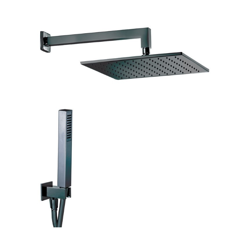 ESTRO QUADRO NERO kit soffione con presa acqua e doccia. Soffione 200x200