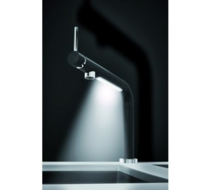 LUMIX miscelatore monocomando con luce LED e interruttore TOUCH finitura microultragranit bianco latte