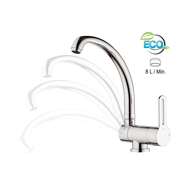 SMART ECO Miscelatore monocomando per lavello sottofinestra, con bocca alta girevole, tipo lusso finitura cromo
