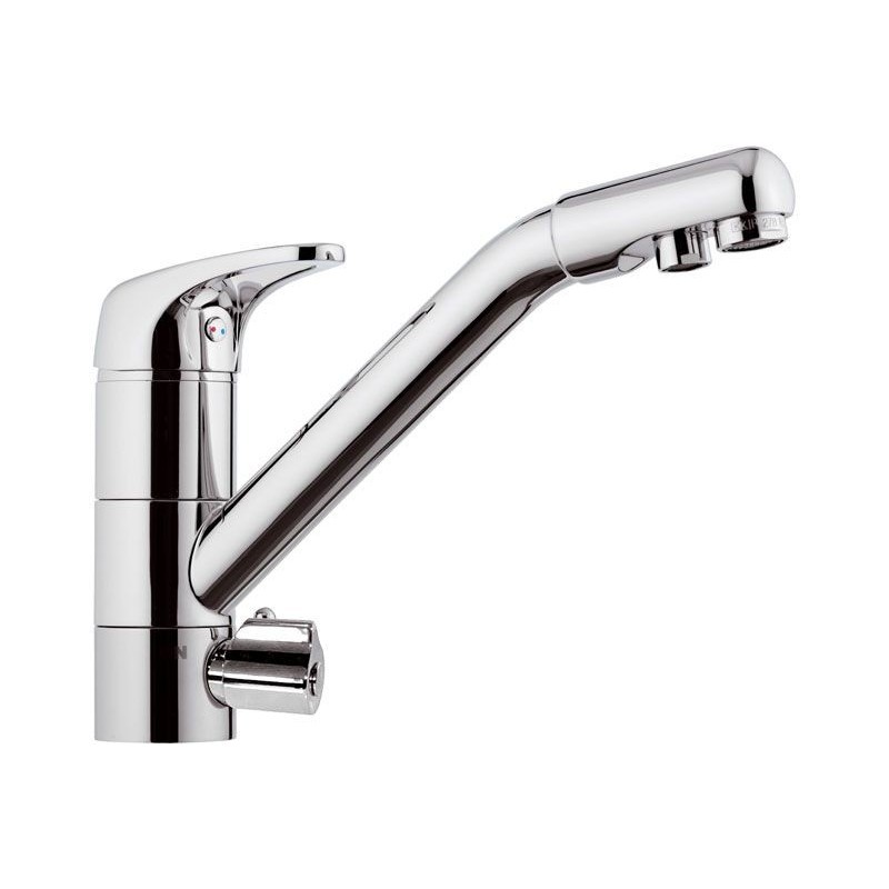 ECO Miscelatore lavello tre vie di ingresso, bocca girevole, selezione acqua potabile tramite leva, 2 aeratori in uscita cromo