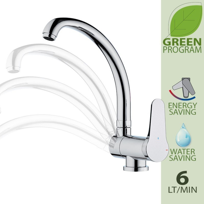 OMEGA ECO Miscelatore monocomando per lavello sottofinestra, con bocca alta girevole, tipo lusso finitura cromo