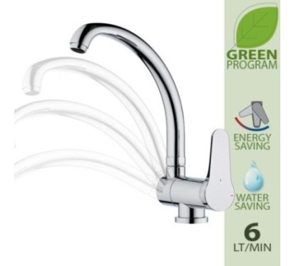 OMEGA ECO Miscelatore monocomando per lavello sottofinestra, con bocca alta girevole, tipo lusso finitura cromo