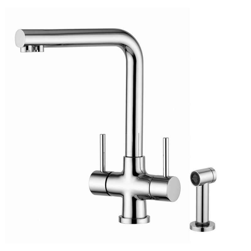 IDEALAQUA Miscelatore da cucina per trattamento acque, con acque separate e doccetta side spray shut-off finitura cromo