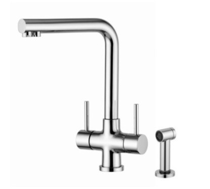 IDEALAQUA Miscelatore da cucina per trattamento acque, con acque separate e doccetta side spray shut-off finitura cromo