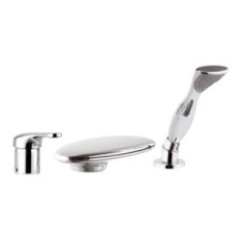 VENUS Miscelatore bordo vasca con bocca a cascata e doccia estraibile finitura cromo