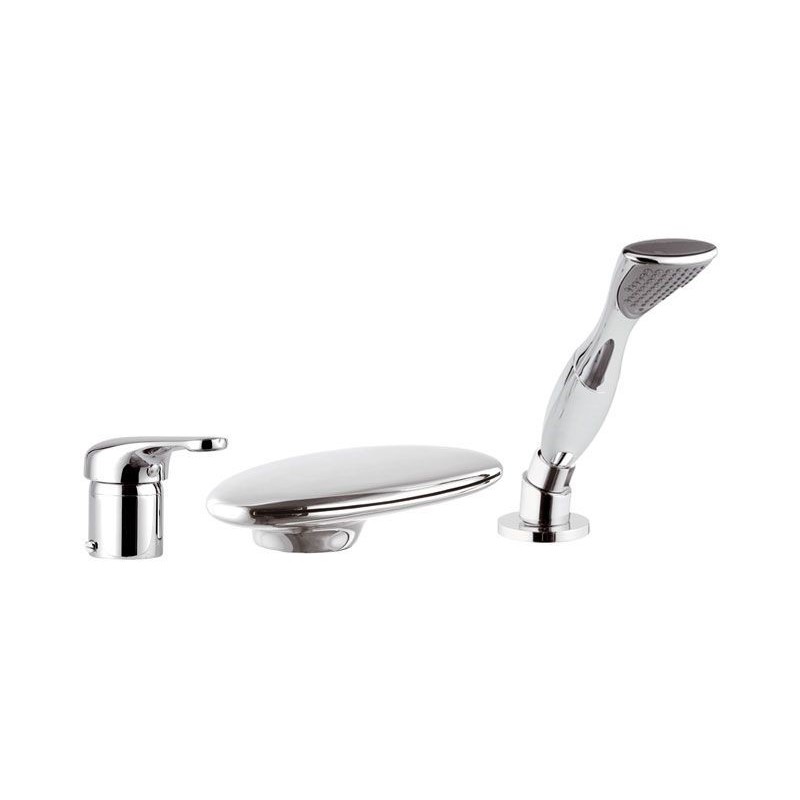 VENUS Miscelatore bordo vasca con bocca a cascata e doccia estraibile finitura cromo