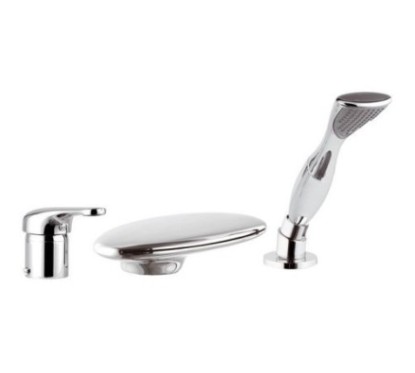 VENUS Miscelatore bordo vasca con bocca a cascata e doccia estraibile finitura cromo