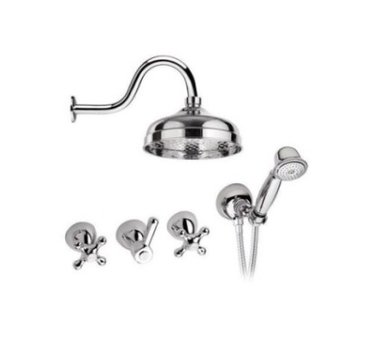 REVIVAL Batteria vasca incasso con deviatore presa acqua flex doccetta braccio e soffine  finitura cromo