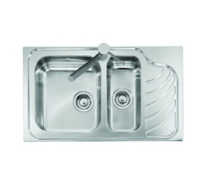 VINTAGE - INCASSO STANDARD E BORDO 8 mm lavello acciaio inox una vasca grande e una vasca piccola più scolapiatti DX satinato