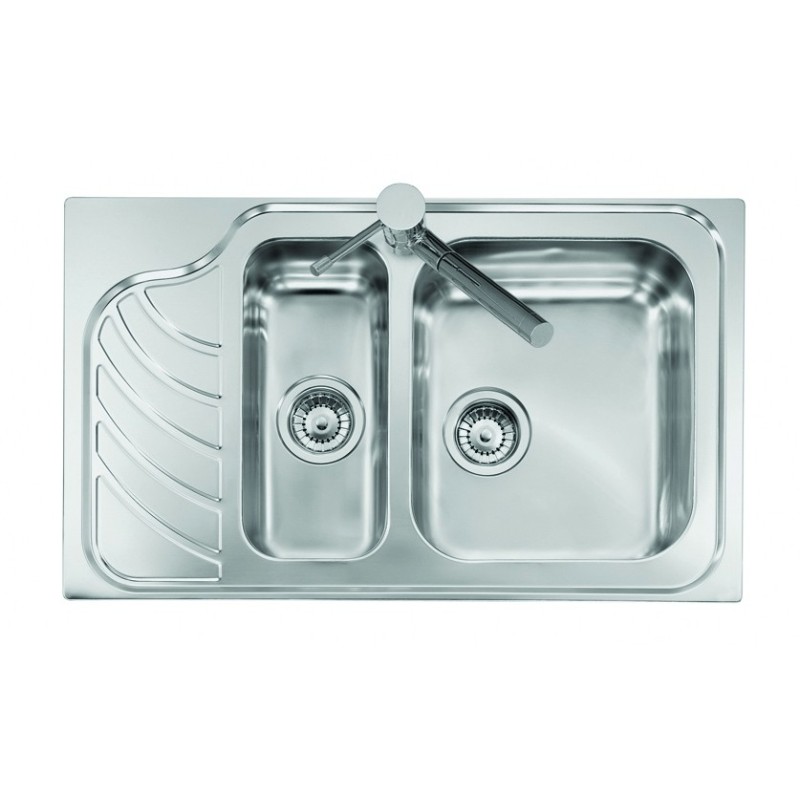 VINTAGE - INCASSO STANDARD E BORDO 8 mm lavello acciaio inox una vasca grande e una vasca piccola più scolapiatti SX satinato