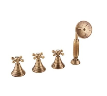 OLD FASHION Batteria bordo vasca con deviatore e doccetta finitura dark copper