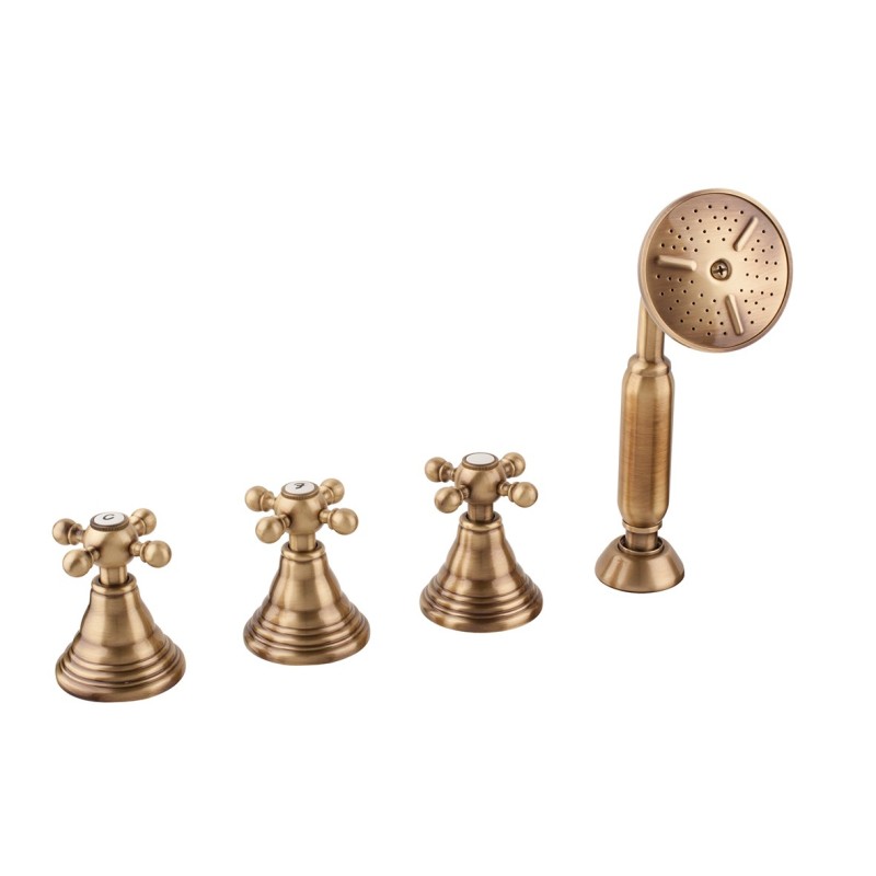 OLD FASHION Batteria bordo vasca con deviatore e doccetta finitura nichel antico