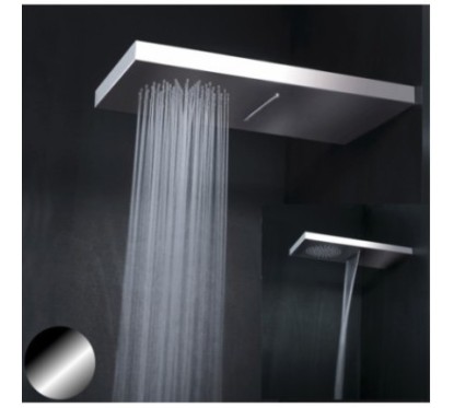 WATER FALL Soffione rettangolare con getto e cascata in acciaio 26x52 finitura super mirror