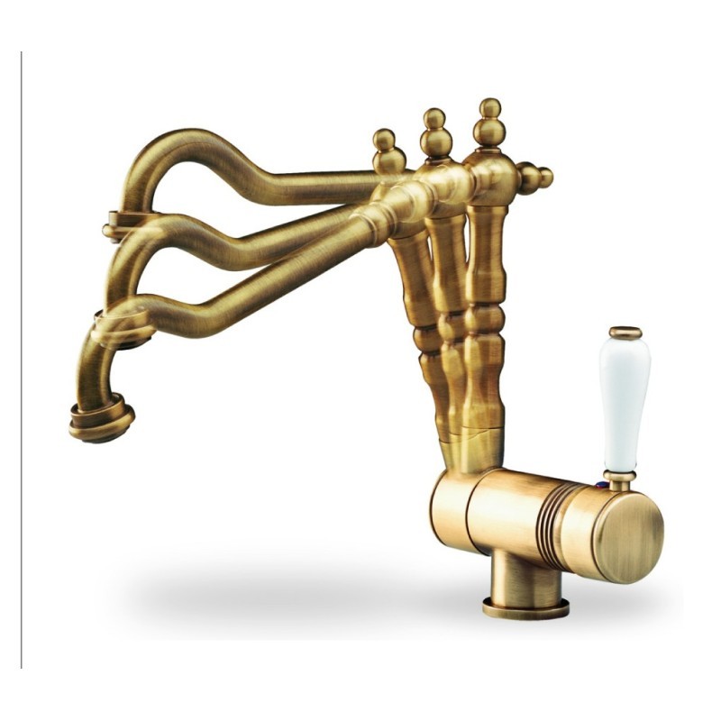 OLDMIX monocomando per lavello sottofinestra retrò finitura vecchio ottone