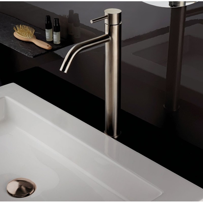 XONI miscelatore lavabo alto in acciaio inox con scarico finitura cromo