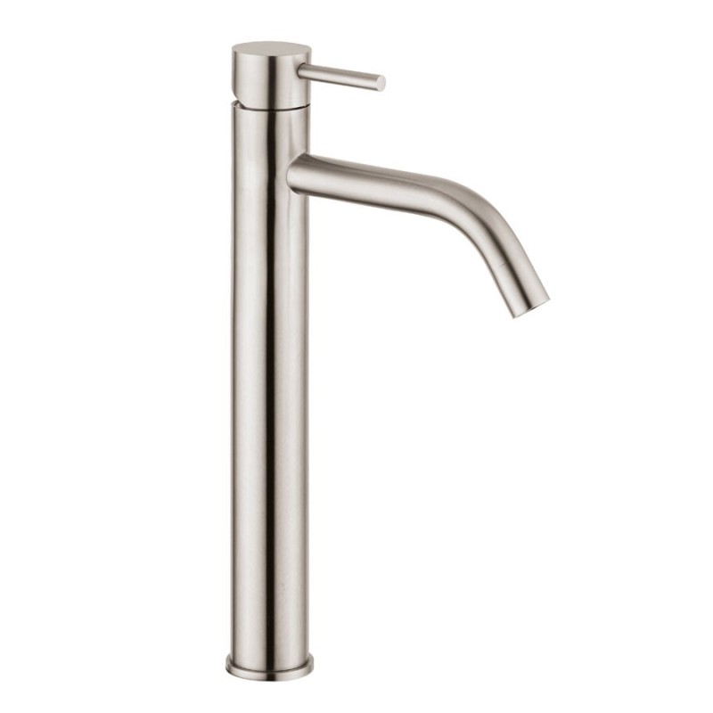 XONI miscelatore lavabo alto in acciaio inox con scarico finitura cromo