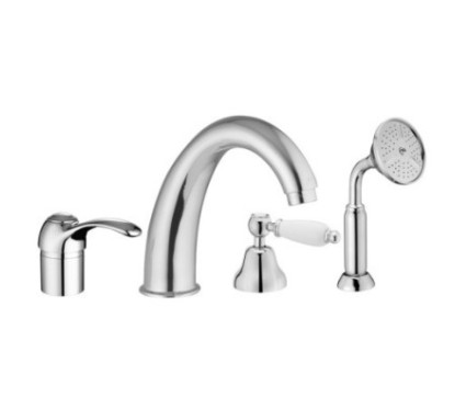 ROYAL Batteria monocomando bordo vasca quattro fori con deviatore e bocca finitura cromo oro