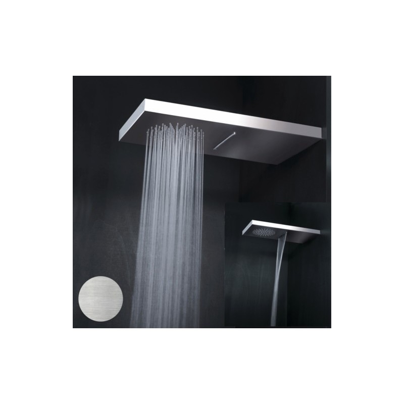 WATER FALL Soffione rettangolare con getto e cascata in acciaio 26x52 finitura satinato