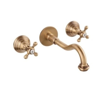 OLD FASHION Batteria lavabo a muro con canna mm 200 finitura cromo oro