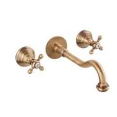 OLD FASHION Batteria lavabo a muro con canna mm 250 finitura cromo oro