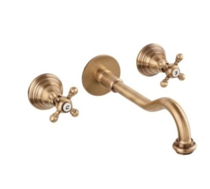 OLD FASHION Batteria lavabo a muro con canna mm 250 finitura cromo oro