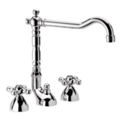 REVIVAL batteria lavabo con canna antica e scarico finitura cromo