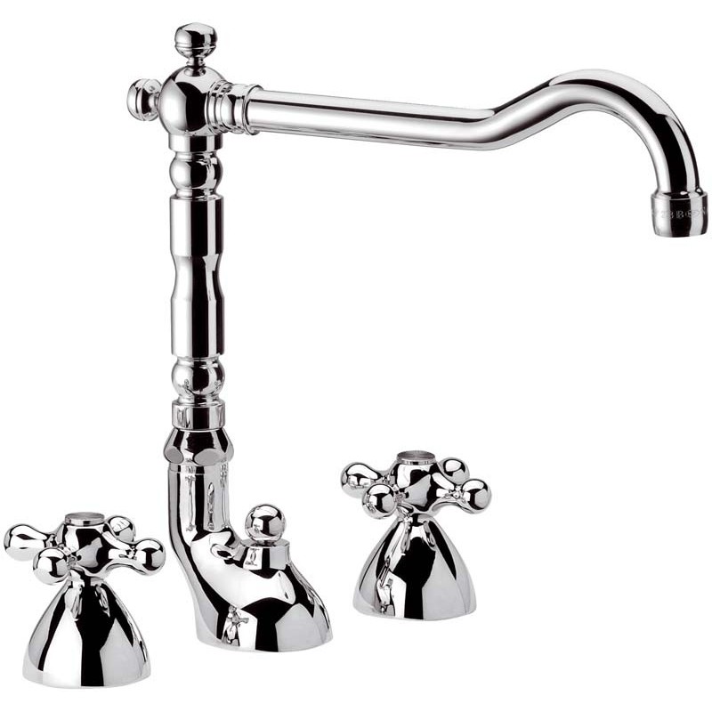 REVIVAL batteria lavabo con canna antica e scarico finitura cromo