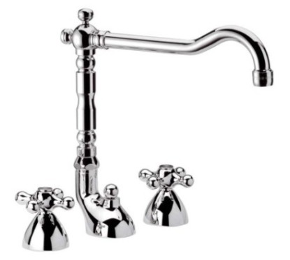 REVIVAL batteria lavabo con canna antica e scarico finitura cromo