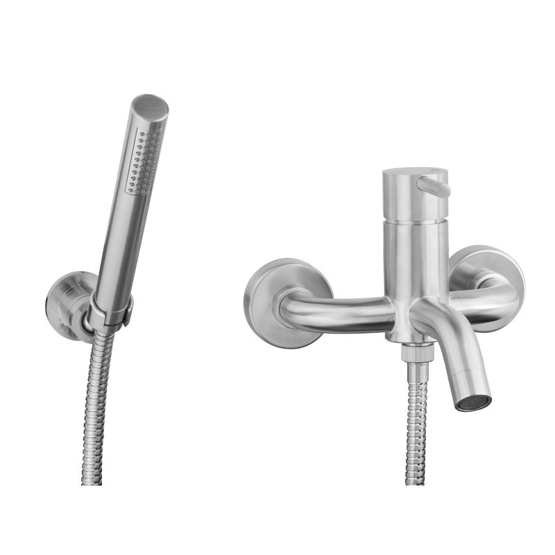 FRIDA Monocomando vasca esterno con kit doccia in acciaio inox finitura acciaio spazzolato