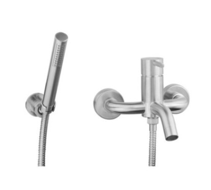 FRIDA Monocomando vasca esterno con kit doccia in acciaio inox finitura acciaio spazzolato