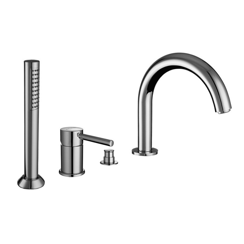 FORMA Batteria monocomando bordo vasca quattro fori con deviatore e bocca finitura nero opaco