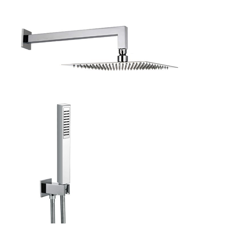 STEEL QUADRO kit soffione in acciaio inox con presa acqua e doccia. Soffione 300x300 mm.